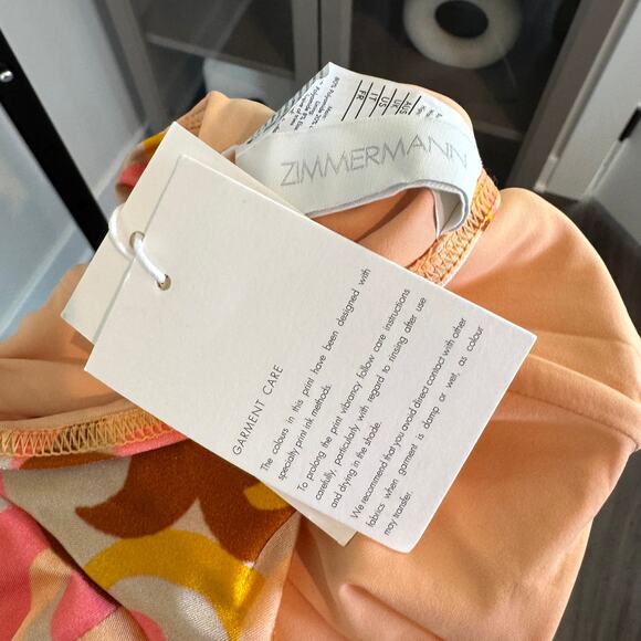 Zimmermann Mae One Shoulder Swimsuit NEW Buckle Embellished Peach Swirl NWT S - Picture 6 of 7